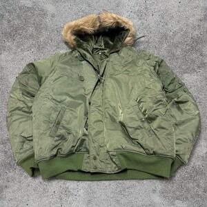 Vintage military fur hooded bomber jacket